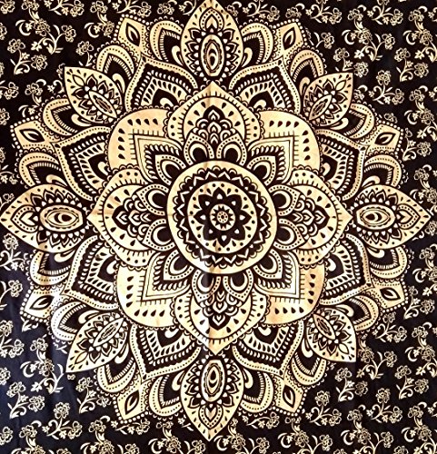 ICC Black gold Poster Metallic Small Wall Tapestry for Bedroom Aesthetic Hippie Boho Indie Bohemian Mandala Trippy Large Hanging Tapestries Golden Bedspread Gypsy Picnic Blanket Art 30 x 40 Inch4