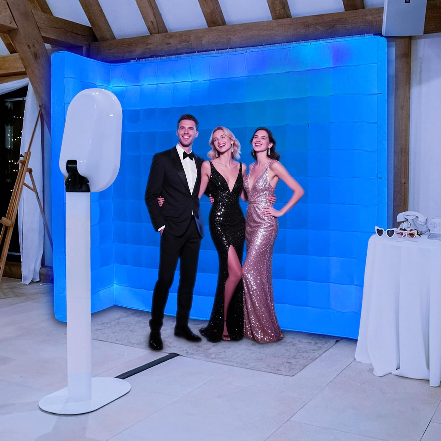 12ft Color-Changing Inflatable Wall – Light-Up L-Shaped Photo Booth Wall with Built-in Blower for Photo Backdrop, Event Exhibition & Parties-1 PC