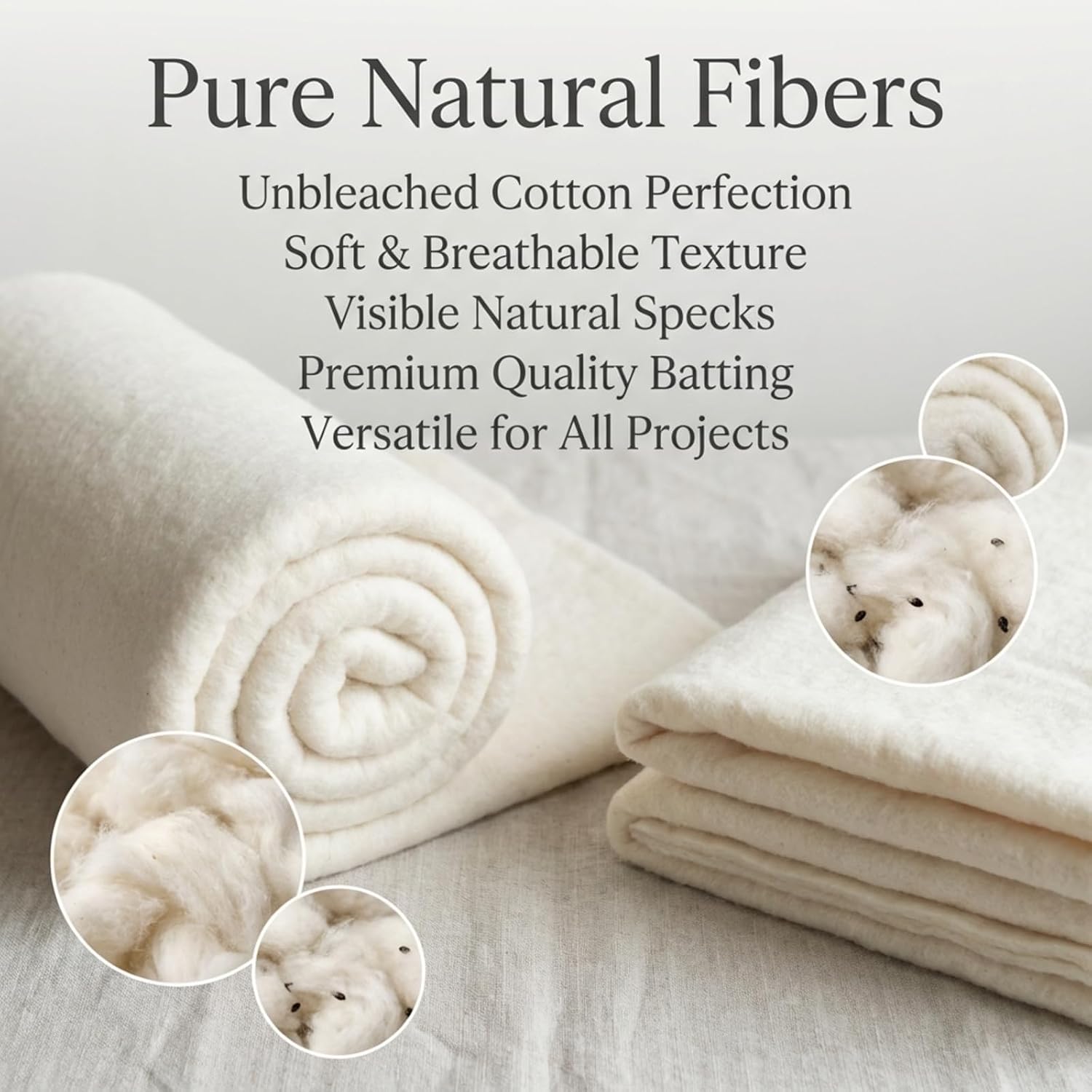 Natural Cotton Batting for Quilting (200g/m², 68"x86") - Unbleached Cotton Quilt Batting for Sewing, Crafts & Potholders - Low Loft, Needle-Punched, Breathable