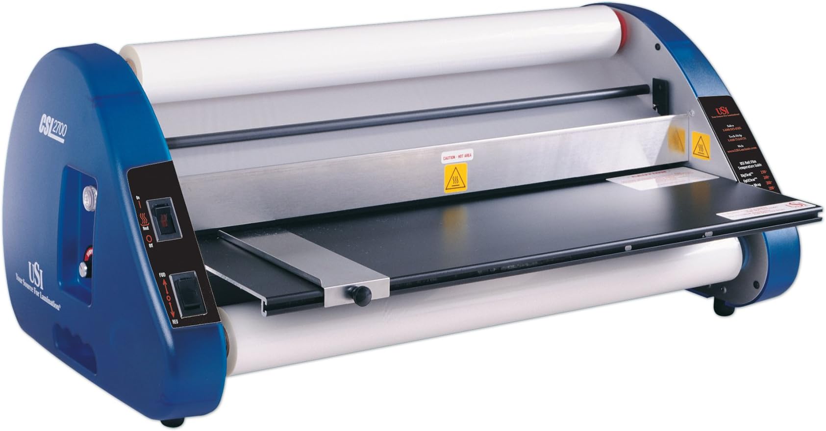- USI Thermal (Hot) Roll Laminator, CSL 2700, Laminates Films up to 27 Inches Wide and 3 Mils Thick; UL Listed, Industry Best 2-Year Warranty