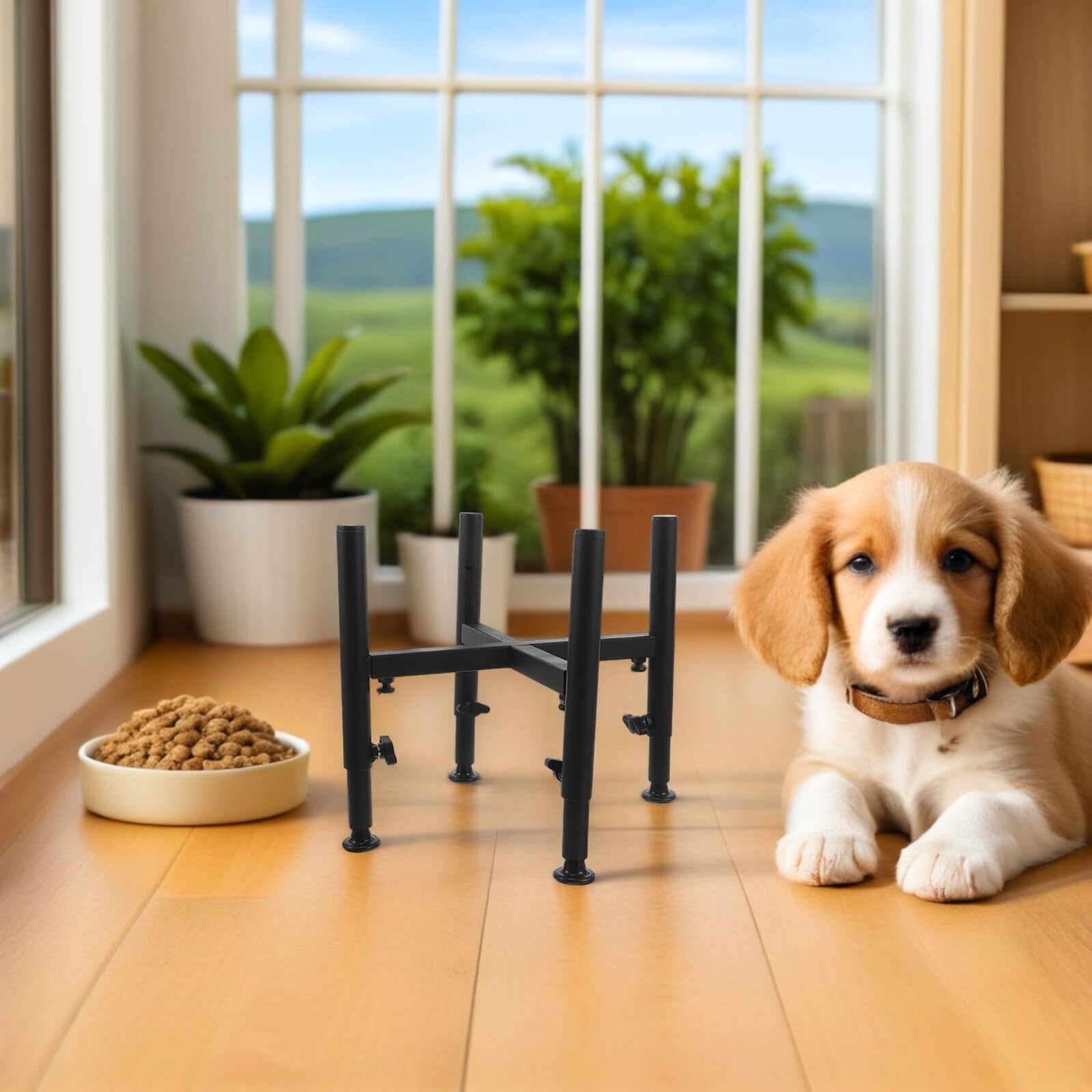 Mobestech Soporte para Cuenco de Perro Ajustable de Acero Inoxidable, Plataforma Negra de 6 a 10.2 Pulgadas, Soporte Elevado Individual Antideslizante para Estación de Alimentación