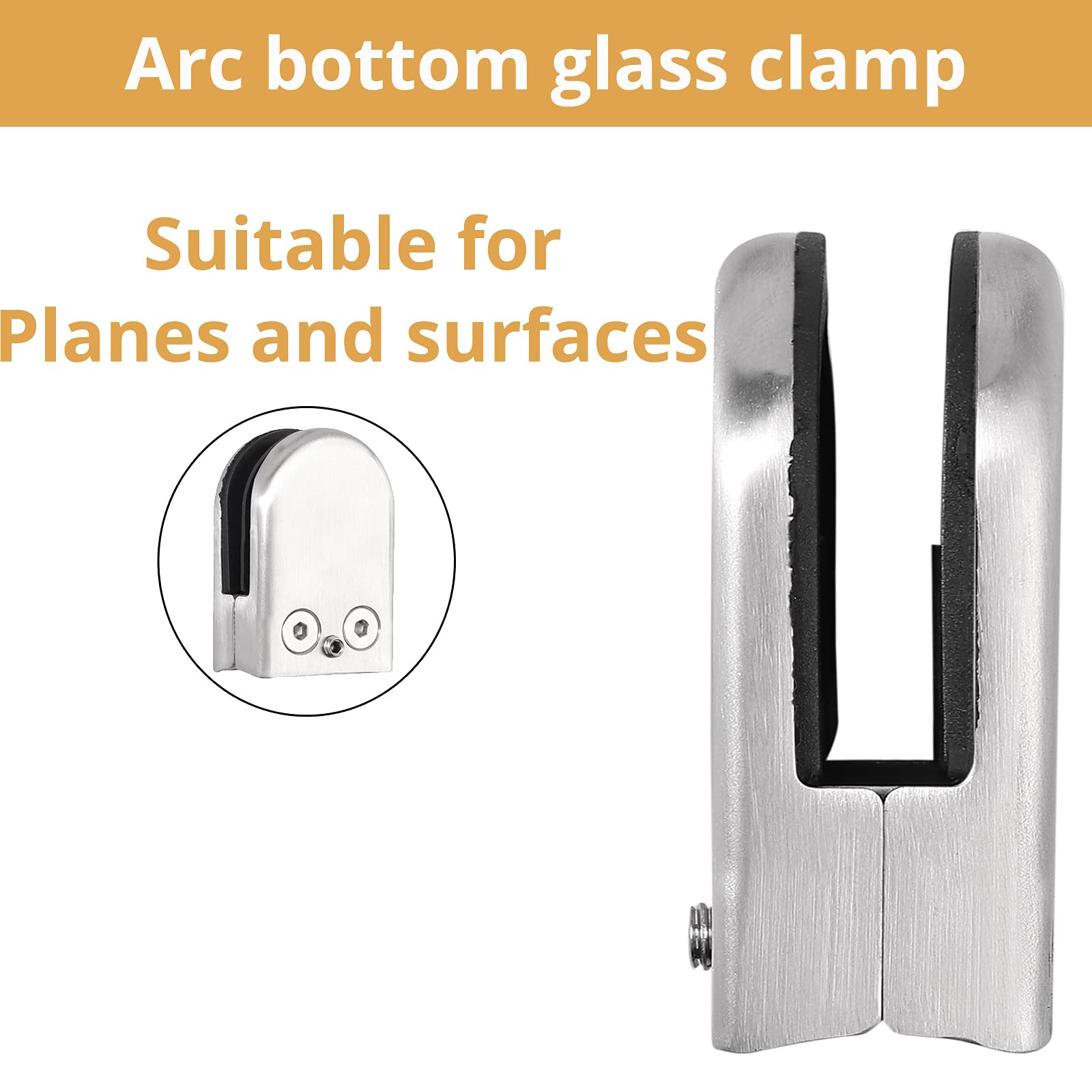 Kamtop Abrazaderas de Vidrio 8-10mm 8PCS Soporte de Vidrio de Acero Inoxidable 304 Clip de Cristal con Tornillos de Microajuste para Barandilla Escalera Balcón - Plata