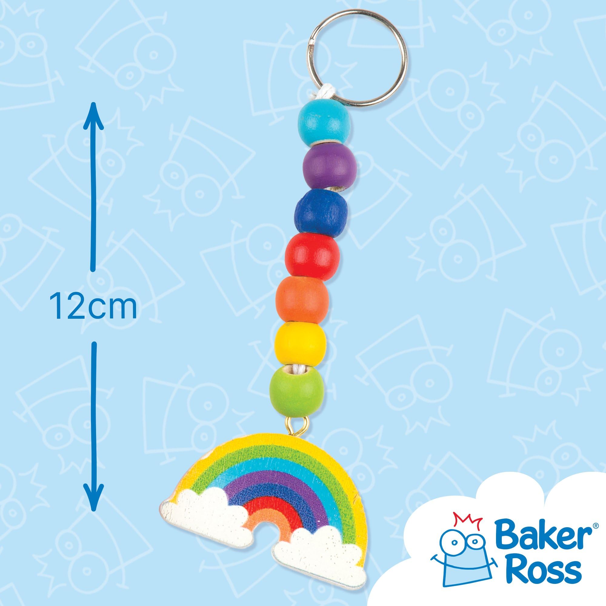 Kit De 4 Llaveros Arcoíris De Madera Para Colorear Y Ensartar – Manualidad Infantil Baker Ross, Incluye Cuentas De Colores