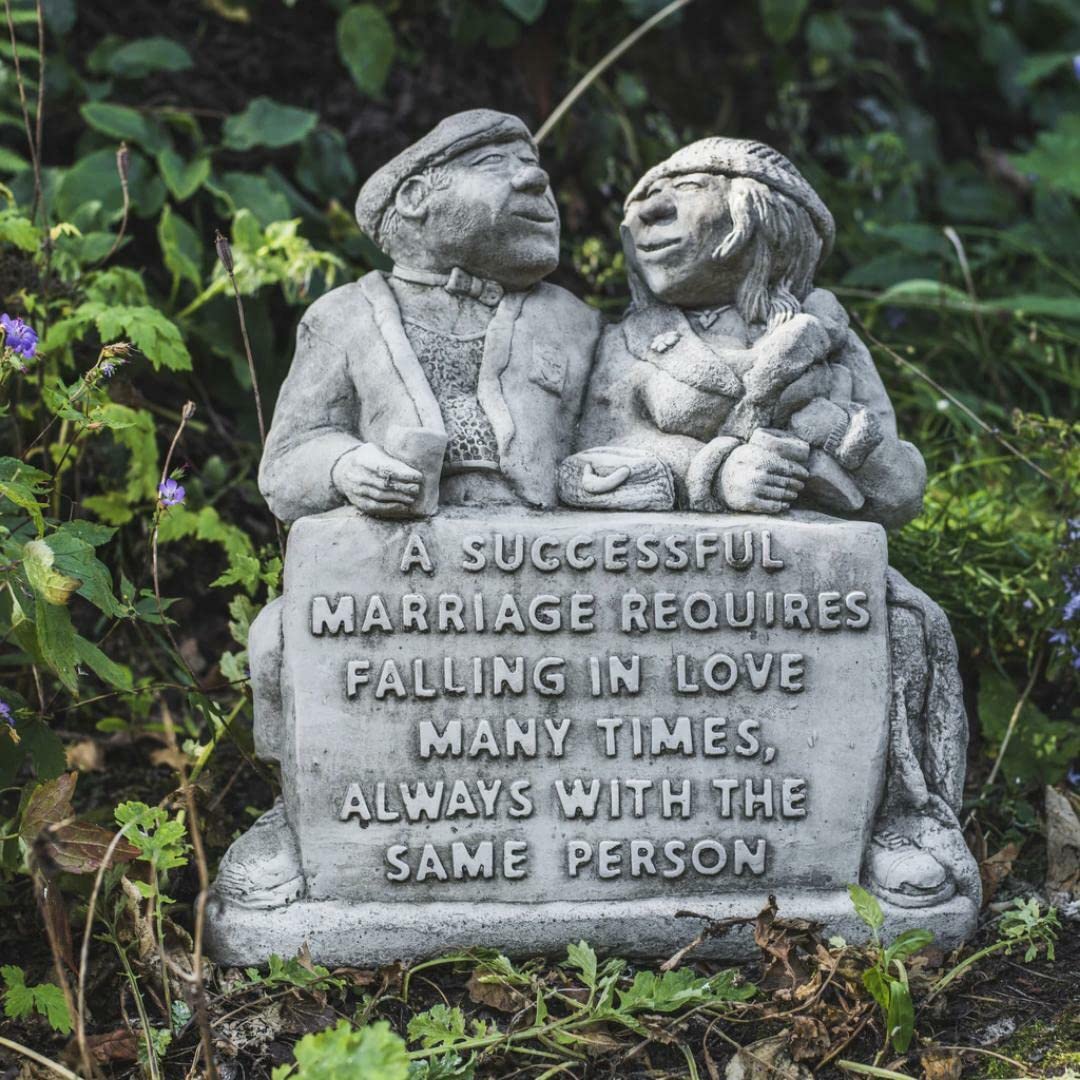 Discount Garden Statues Antique Grey Dgs Statues – Stone Cast, Two Lovers Sitting On Bench With Quote, Hand Finished, Statue, Sculpture
