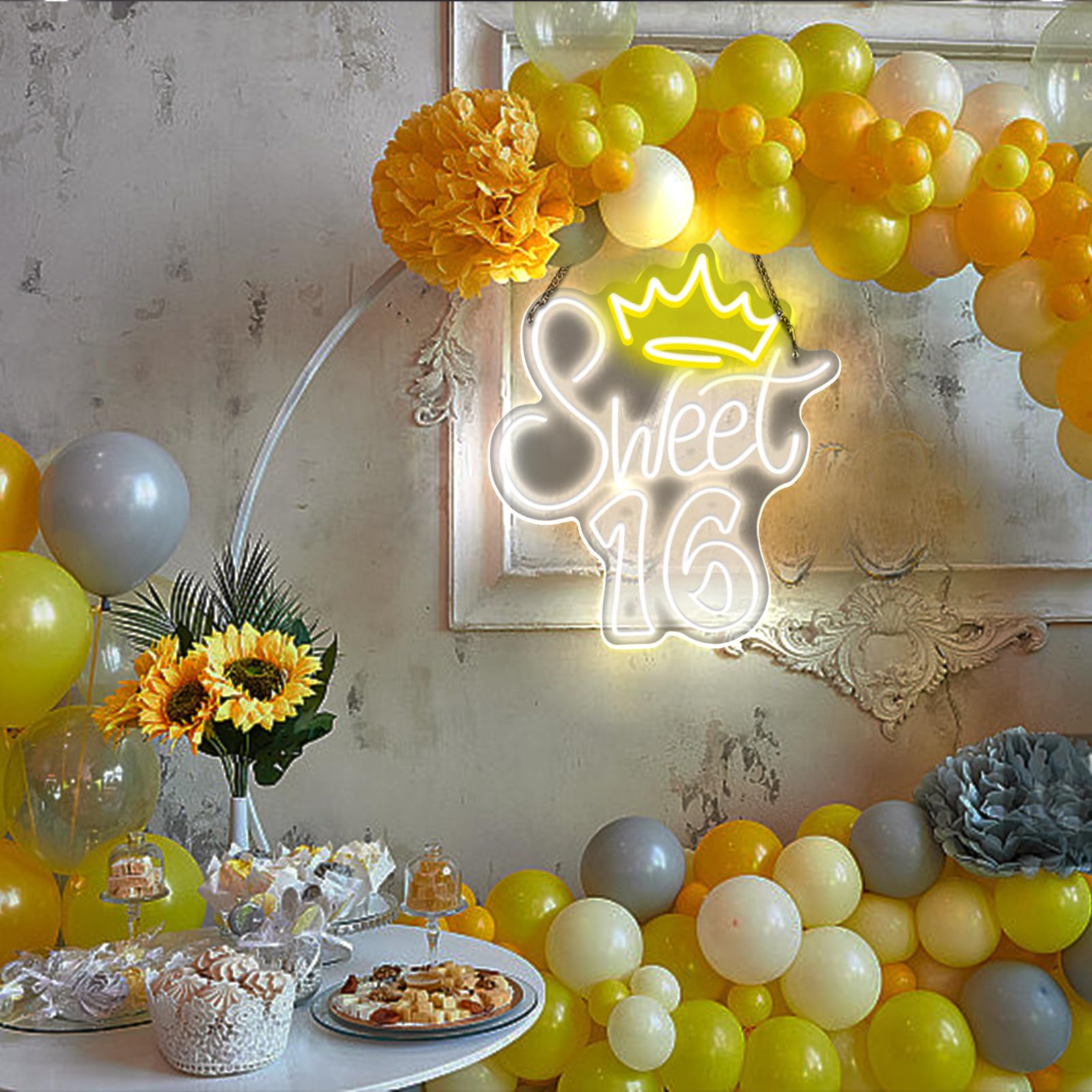 Sweet Sixteen neonowe znaki LED, słodkie, 16 neonowych świateł, do dekoracji ścian, podświetlany znak na 16. urodziny, przyjęcie, słodki, 16 diod LED, do sypialni, dekoracja, prezent, 5 V, biały
