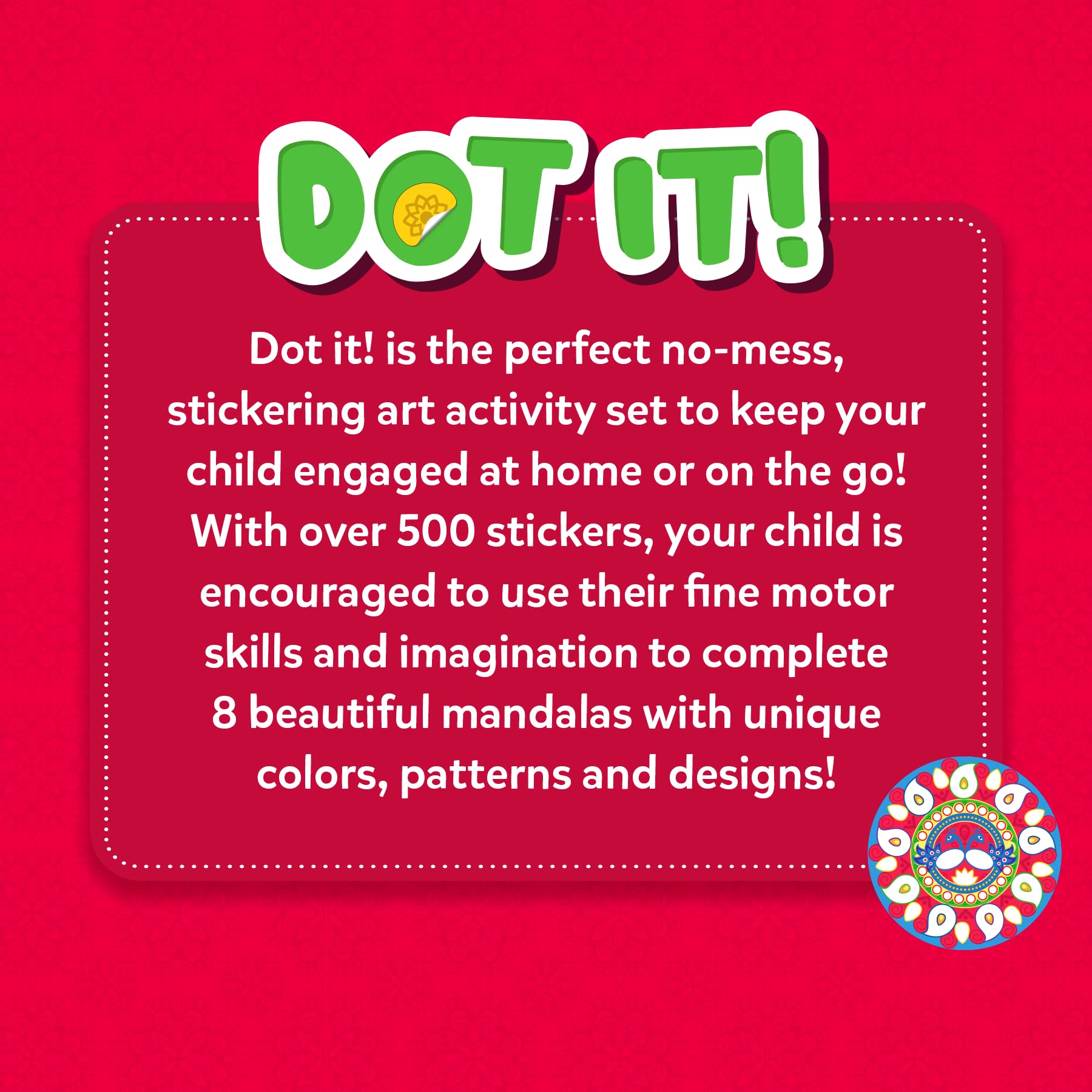 Skillmatics Dot It Sticker - Mandala Art, Mess-Free Fun for Kids, 500+ Stickers, Craft Kits, DIY Activity, Travel Toys, Gifts for Boys & Girls Ages 3, 4, 5, 6, 7