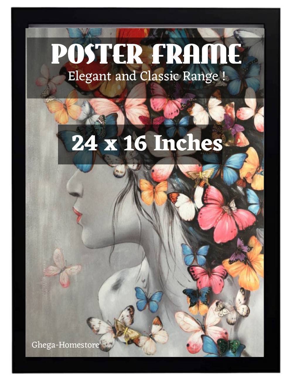 GhegaBlack Picture Frames 24 x 16 Inches Poster Frame Home Office Livingroom Décor Photo Frame Certificate Jigsaw Puzzle Frames Wall Mounted
