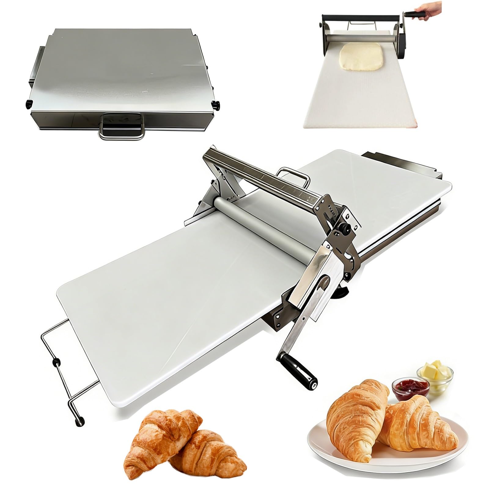 Professioneller Backblecher für Bäckerei - Manuelle Croissant- und Blätterteigmaschine mit präziser Dickeneinstellung für Handwerker und Enthusiasten