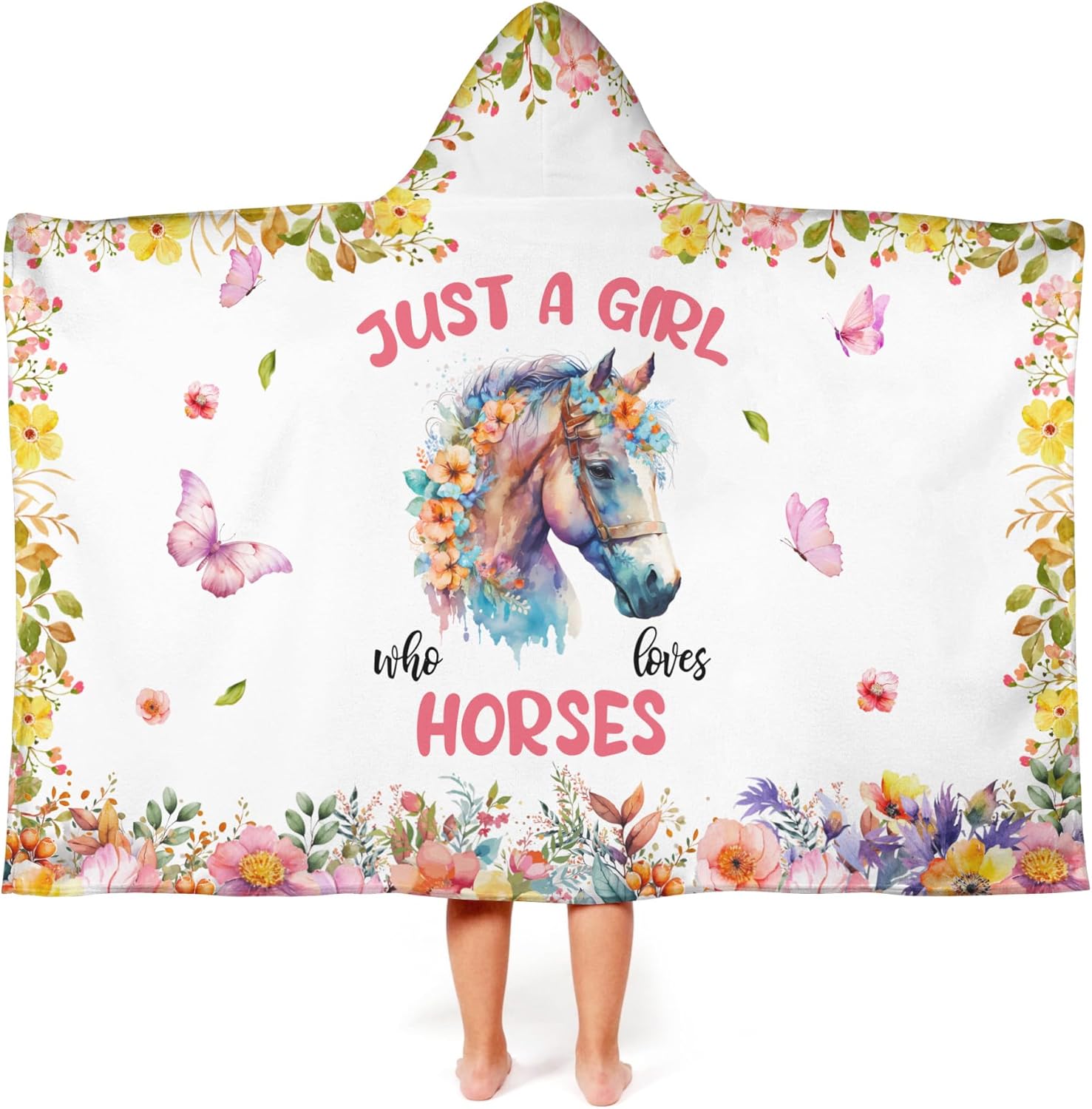 Horse Hooded Bath Towels for Girls,Soft Cotton Swimming Shower Beach Blanket (Horse)