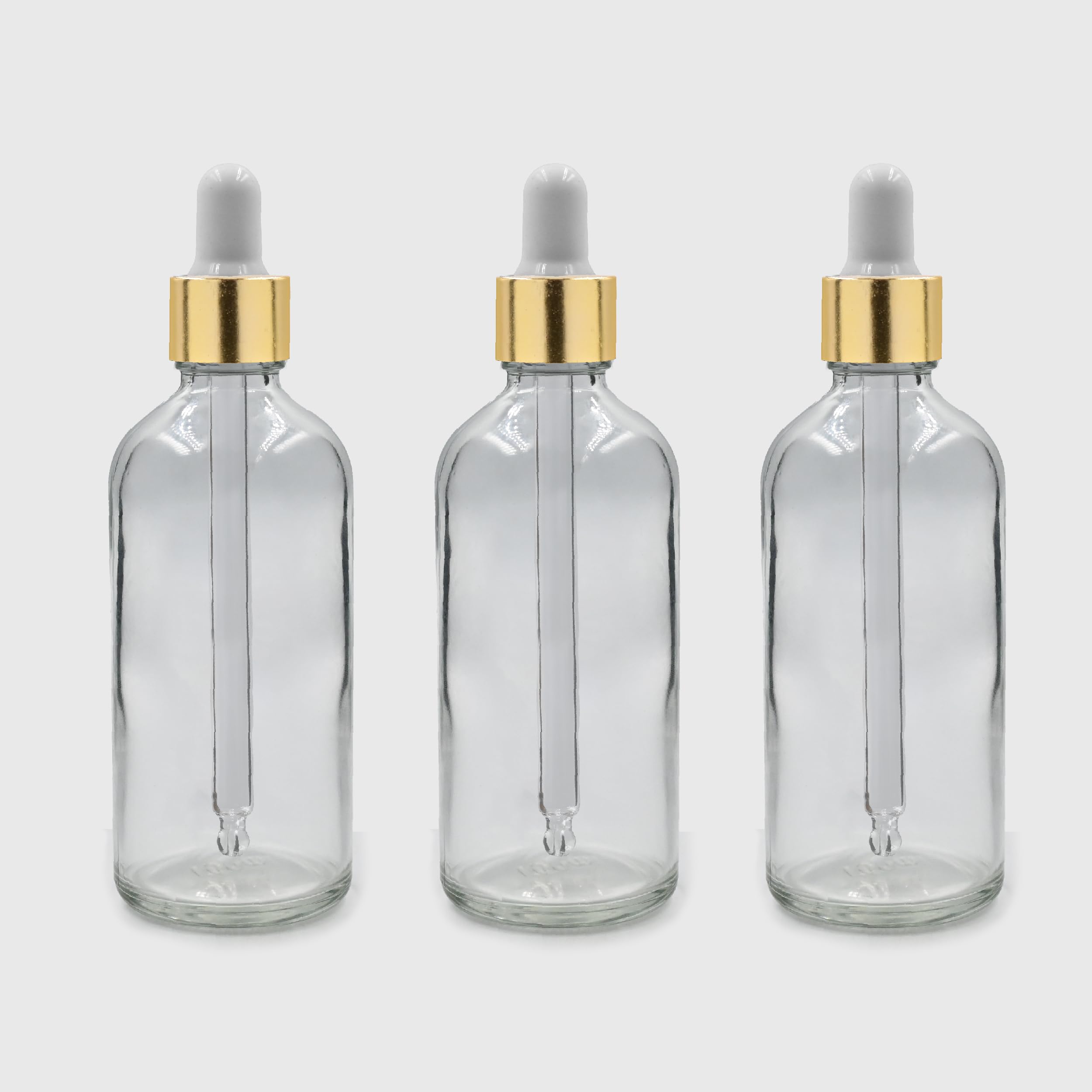 100ML Clear Round Empty Glass Bottle | Glass Dropper | Gold Sleeve | Silcon White Teat | Refillable | Leak Proof For Essential Oils | DIY Perfumes| DIY serums (1)