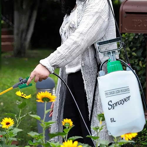 Miniatura 6 de Pulverizador de bomba de 1.3 galones, rociador de jardín de 5 litros con boquillas ajustables y pulverizadores de correa para el hombro en césped y