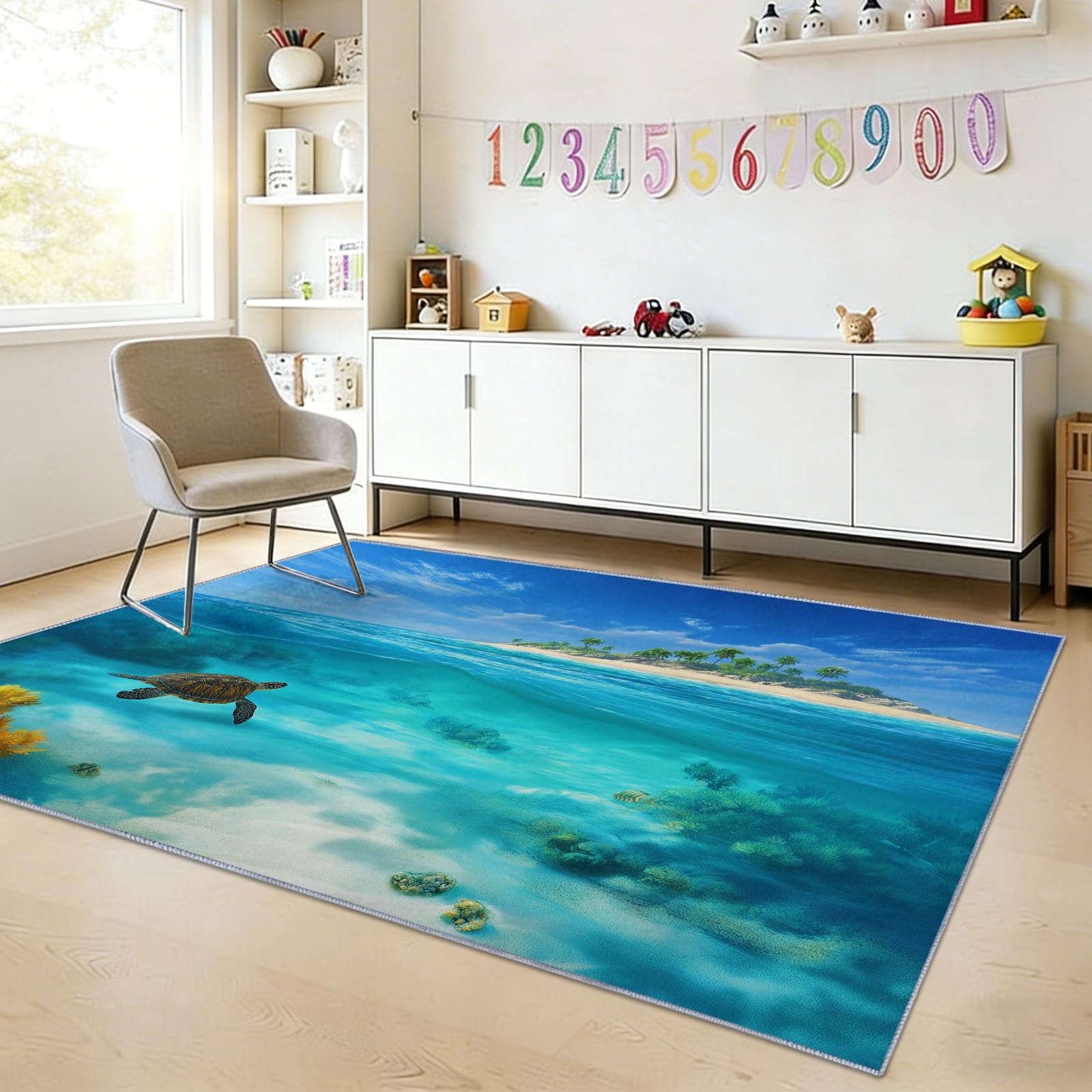 Area Rugs - Alfombra de 100 x 160 cm, diseño de tortugas marinas tropicales, arrecife de coral, lavable, antideslizante, alfombra antideslizante para dormitorio, sala de estar, alfombra de suelo de