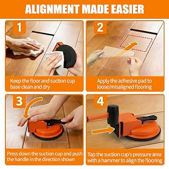 Floor Gap Fixer Tool for Laminate, Heavy Duty Floor Gap Repair Tool Enhanced Suction Cup & 5 Sticky Pads for Vinyl Wood Floor Repairs (Orange)