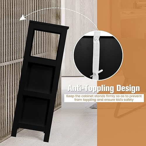 Miniatura 4 de COSTWAY Armario de almacenamiento para baño, armario de almacenamiento lateral de madera independiente con 2 cajones ajustables, gabinete de piso