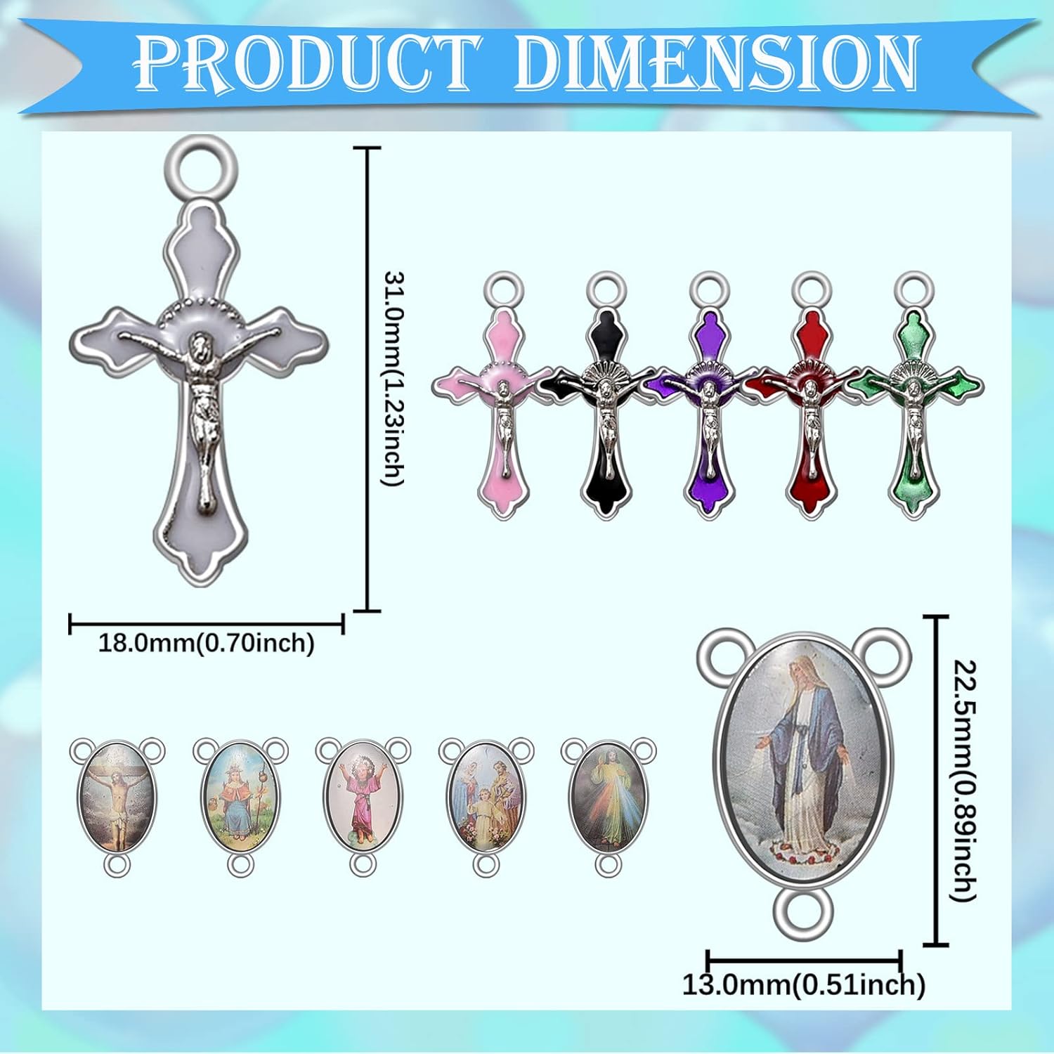 60Pcs/30Set Rosary Making Kits Supplies Religion Cross and Center Medal Charms Alloy Picture Jesus Enamel Pendant for Diy Prayer Necklace Jewelry - Image 2