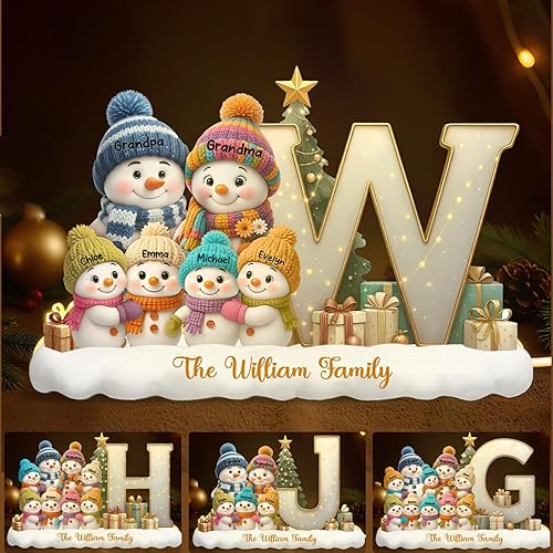 Miniatura 8 de Caja de luz navideña personalizada con el nombre de la pareja en forma de muñeco de nieve - Luz nocturna LED navideña personalizada, decoración