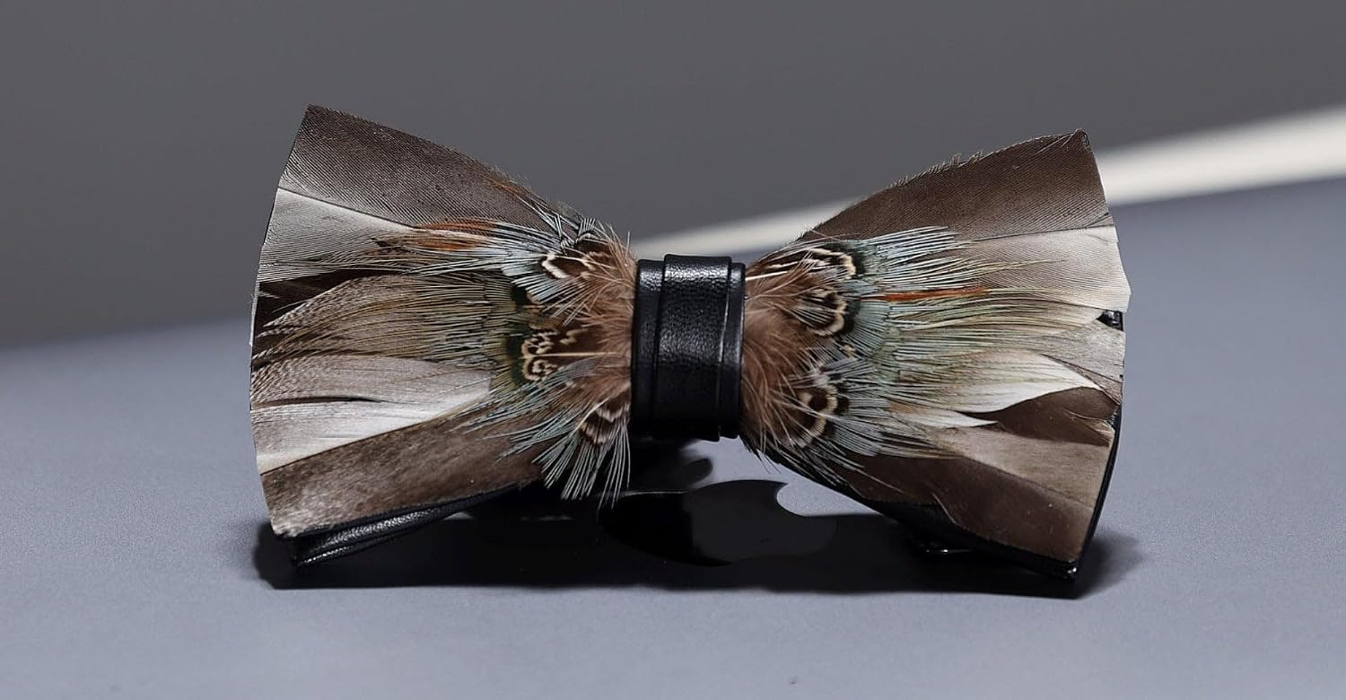 Kruque Real Feather Bow Tie for Men | Handmade Pre-Tied Bowtie with Gift Box | Choose Your Color Style