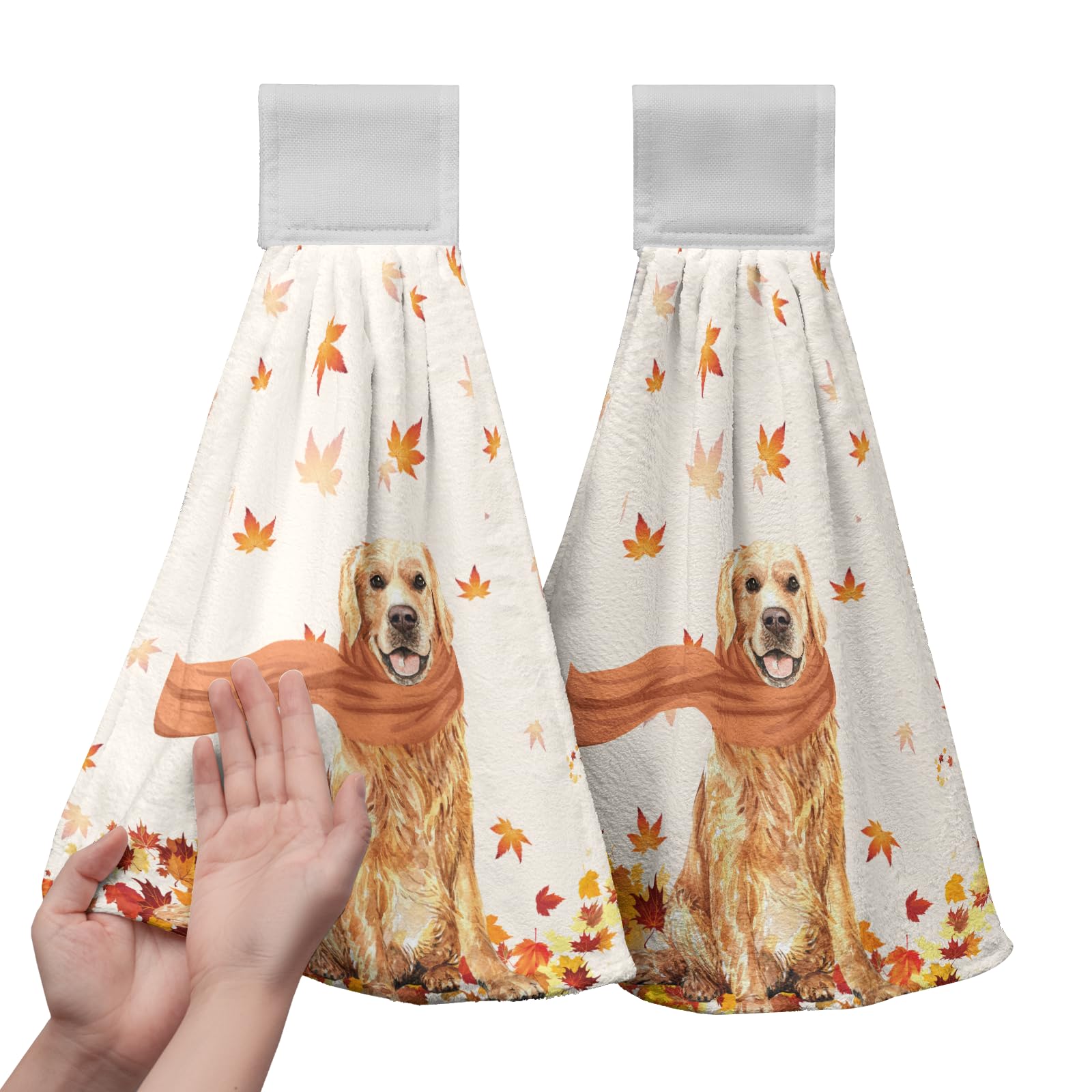 Giwawa Lot de 2 serviettes à main en forme de feuilles d'érable d'automne - Torchons doux et absorbants pour salle de bain et cuisine