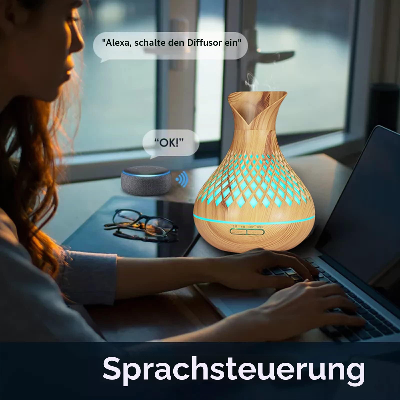 Smart Alexa Aroma Diffuser mit Ätherische Öle Set, 500ml WiFi Duftöl Diffuser Luftbefeuchter, Kompatibel Alexa/Google Home und App Kontrolle, 7 Farb-LED, Zeitpläne Erstellen und 4 Timer, Auto-Off