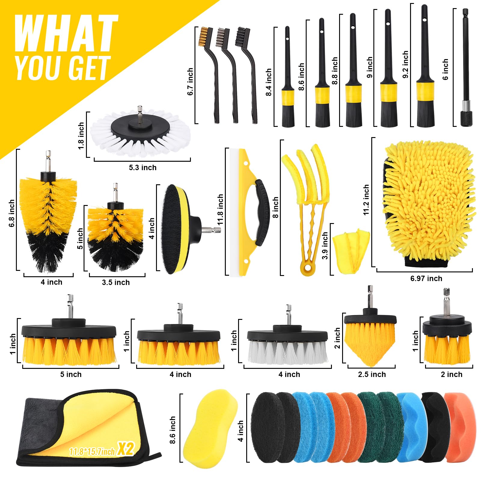 Cepillo para Taladro Eléctrico, Kit Limpieza Coche, 36 Piezas, Baño, Alfombras, Suelos, Azulejos, Cocina, Coche, Esquinas, Terraza