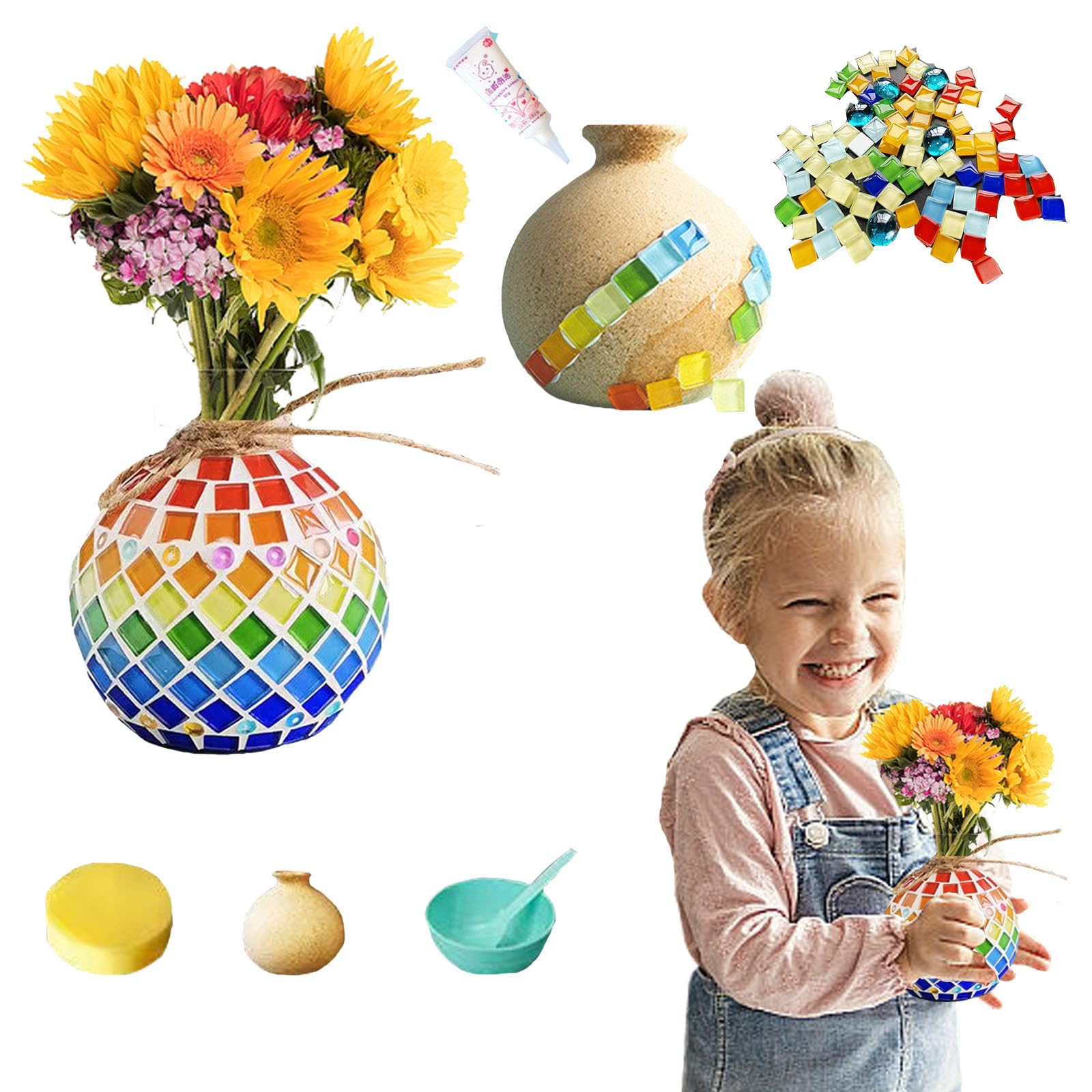 Mosaik-Bastelset Für Kinder – Bunte Glas-Vase Selbst Gestalten (mit Kleber & Steinen)