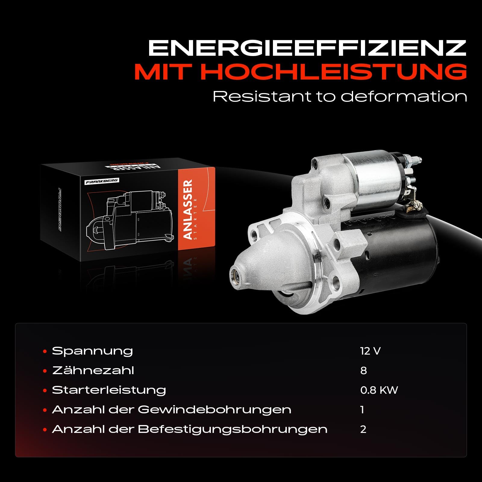 Frankberg Motor de arranque 1 1 kW 12 V 8 dientes 5802AL 5802AN | Compatible con: 107 PM PN, Aygo B1, C1 PM PN