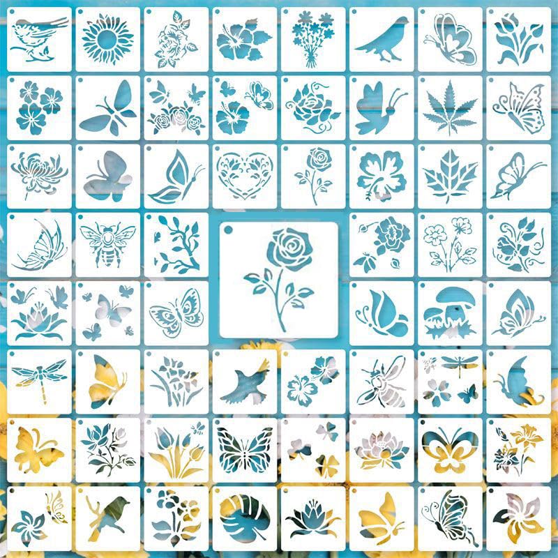 60PCS Nature Stencils for Crafts Reusable, Painting and DIY Templates