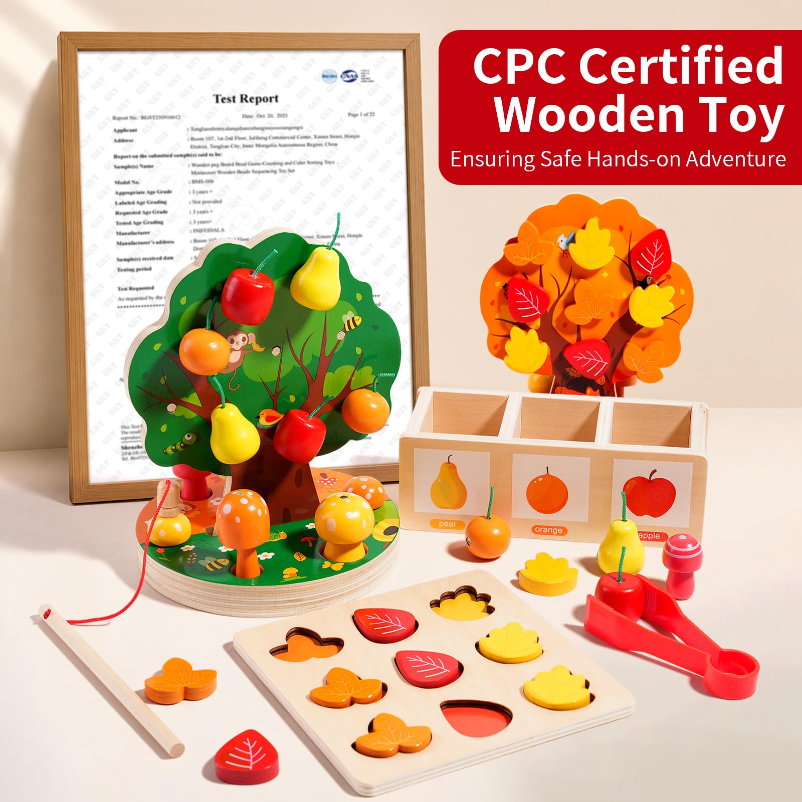 Montessori Apple Picking Magnetic Tree Toy - Giocattoli Montessori per 3 4 5 6 anni - Giocattolo sensoriale in legno per bambini - Puzzle di ordinamento delle forme per abilità motorie fini,