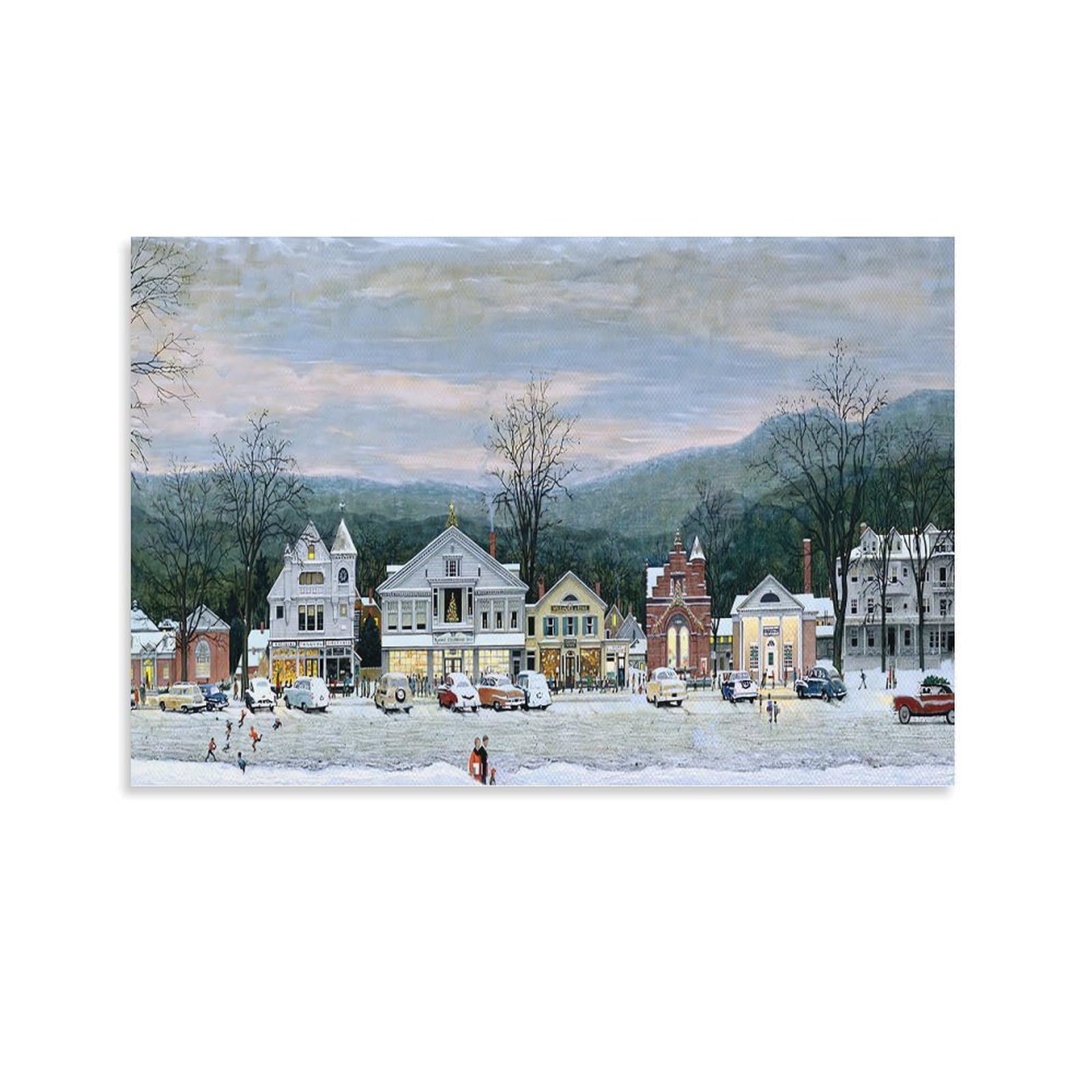 Stockbridge Main Street at Christmas by Norman-Rockwell Prints Christmas Art Canvas Art Poster And Wall Art Picture Print Modern Family Bedroom Decor