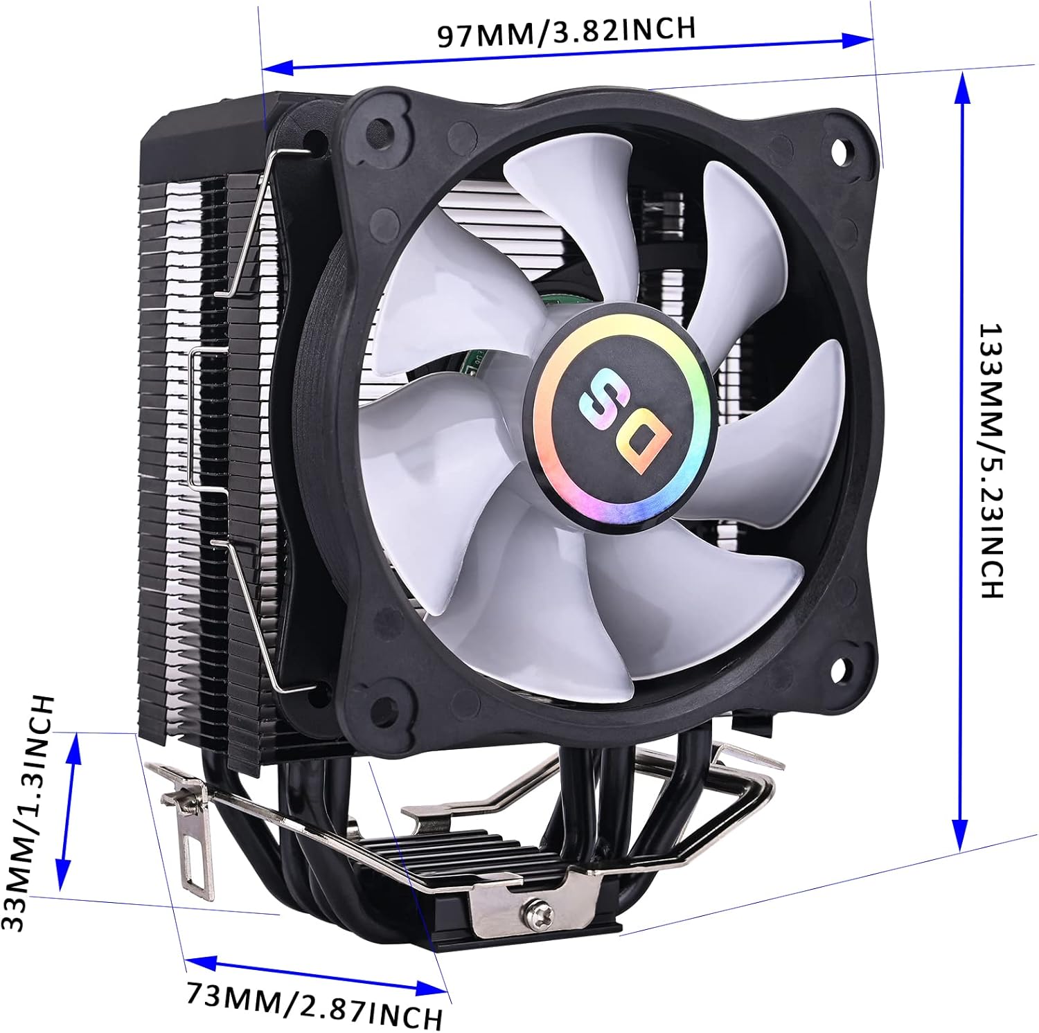 DS 2 Copper CPU PWM Fan, CPU Cooler LED Addressable RGB Fan with Anodized Gun-Metal Black for Intel LGA 775/1150/1151/1155/1156/1366/ (1000-1800RPM, Auto Changer Color, C Series)