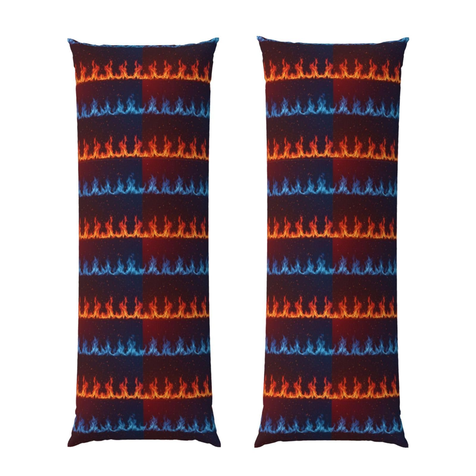 Body Pillow Cover 20x60 Red Blue Fire Flame, Soft Velvet Long Pillowcase with Hidden Zipper, Cozyffy Rectangular Case for Bed Sofa Decor
