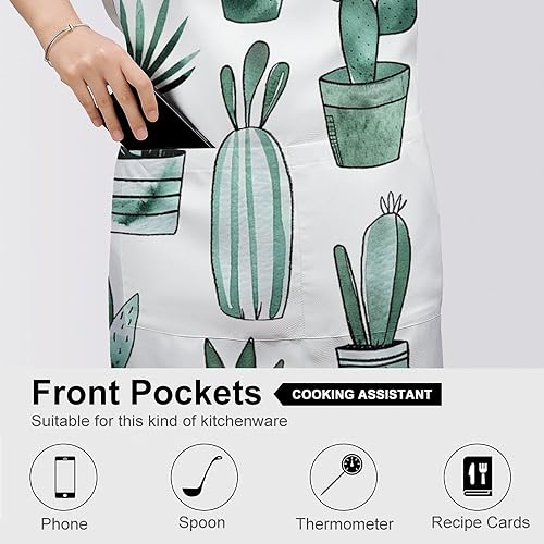 Miniatura 5 de Personalized Cacti And Succulents Adult Apron, Kitchen Cooking Aprons for Woman Man, Adjustable Bib Apron with Pocket for Baking, BBQ Crafting