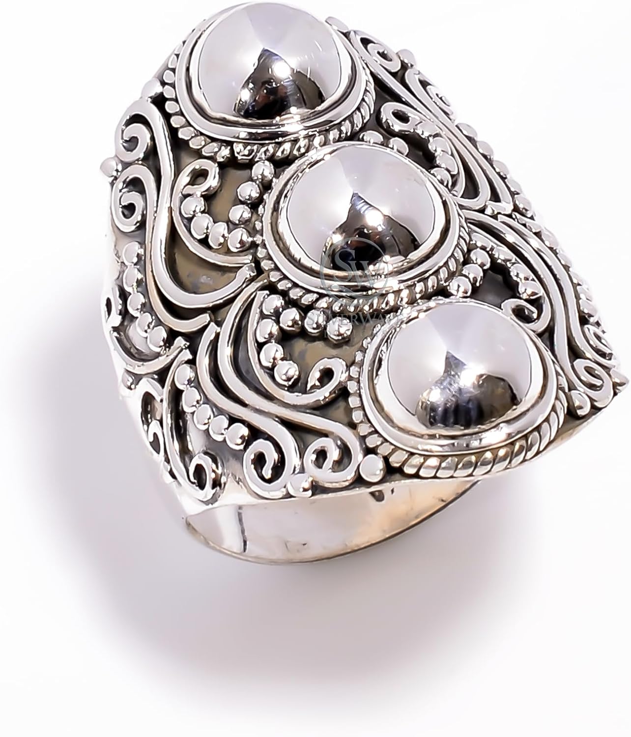 925 Sterling Silver Handmade Statement Designer Band Ring With Silver Balls Boho Vintage Jewelry for Women