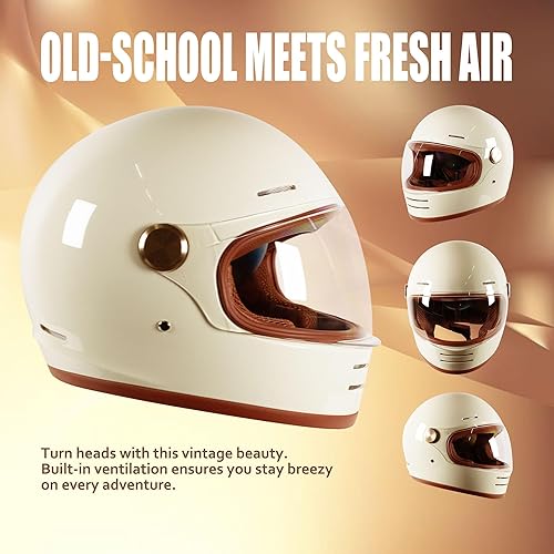 Miniatura 5 de DOT - Casco de motocicleta retro vintage de cara completa, diseño clásico para hombres y mujeres, ligero, resistente al viento, ventilación Cafe