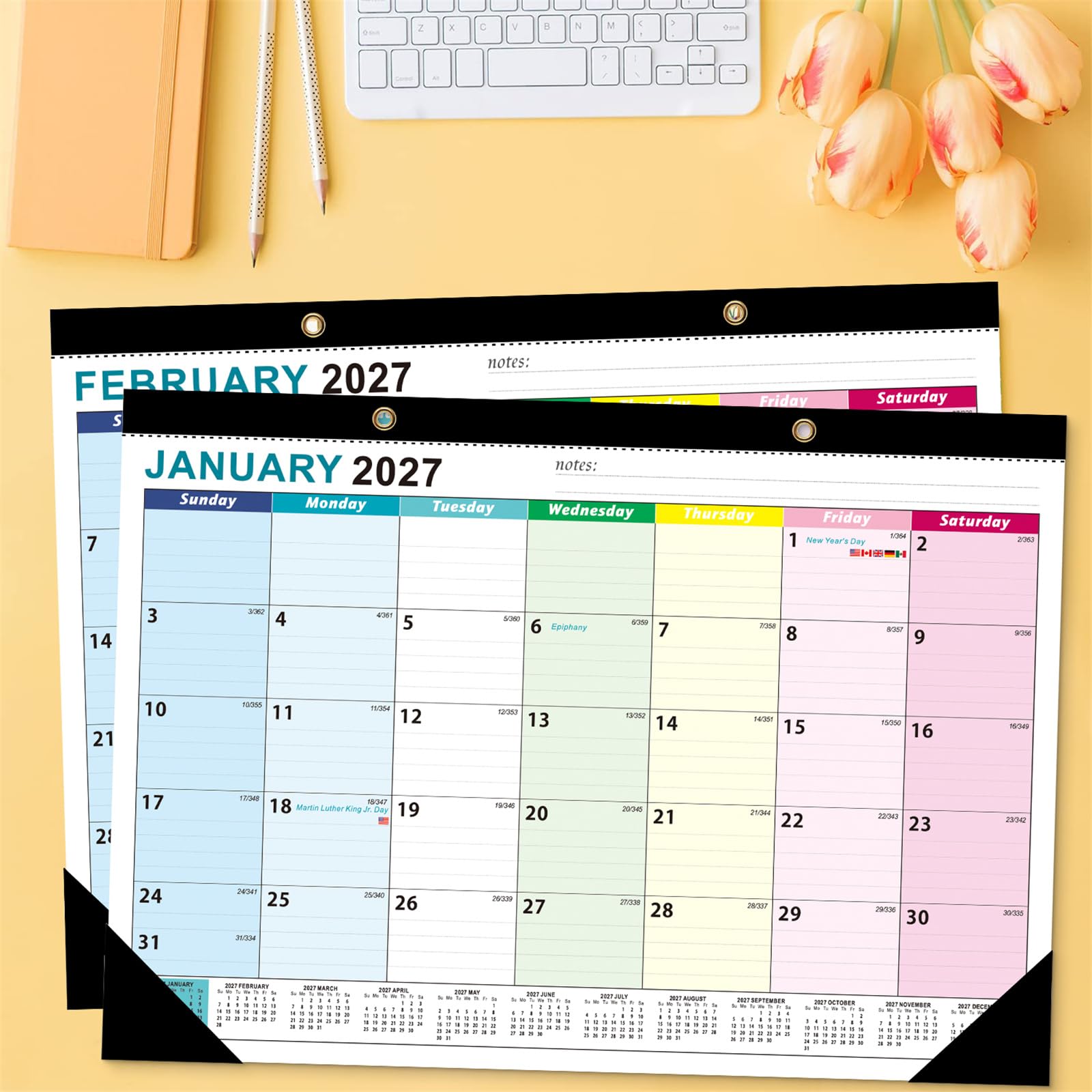 Calendrier mural 2026-2027 19 mois juin 2026 à décembre 2027, planificateur familial détachable pour bureau