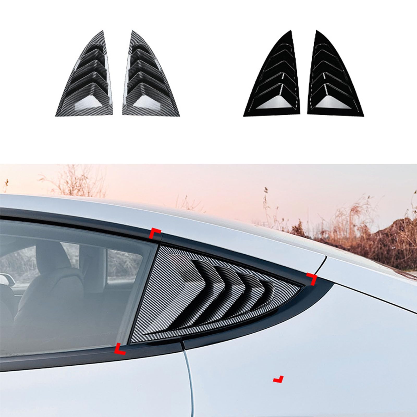 2 sztuki do Tesla Model 3 2024 +, tylne okiennice samochodowe żaluzje boczne, osłony, wykończenia, akcesoria zewnętrzne ABS, B Carbon Fiber Look