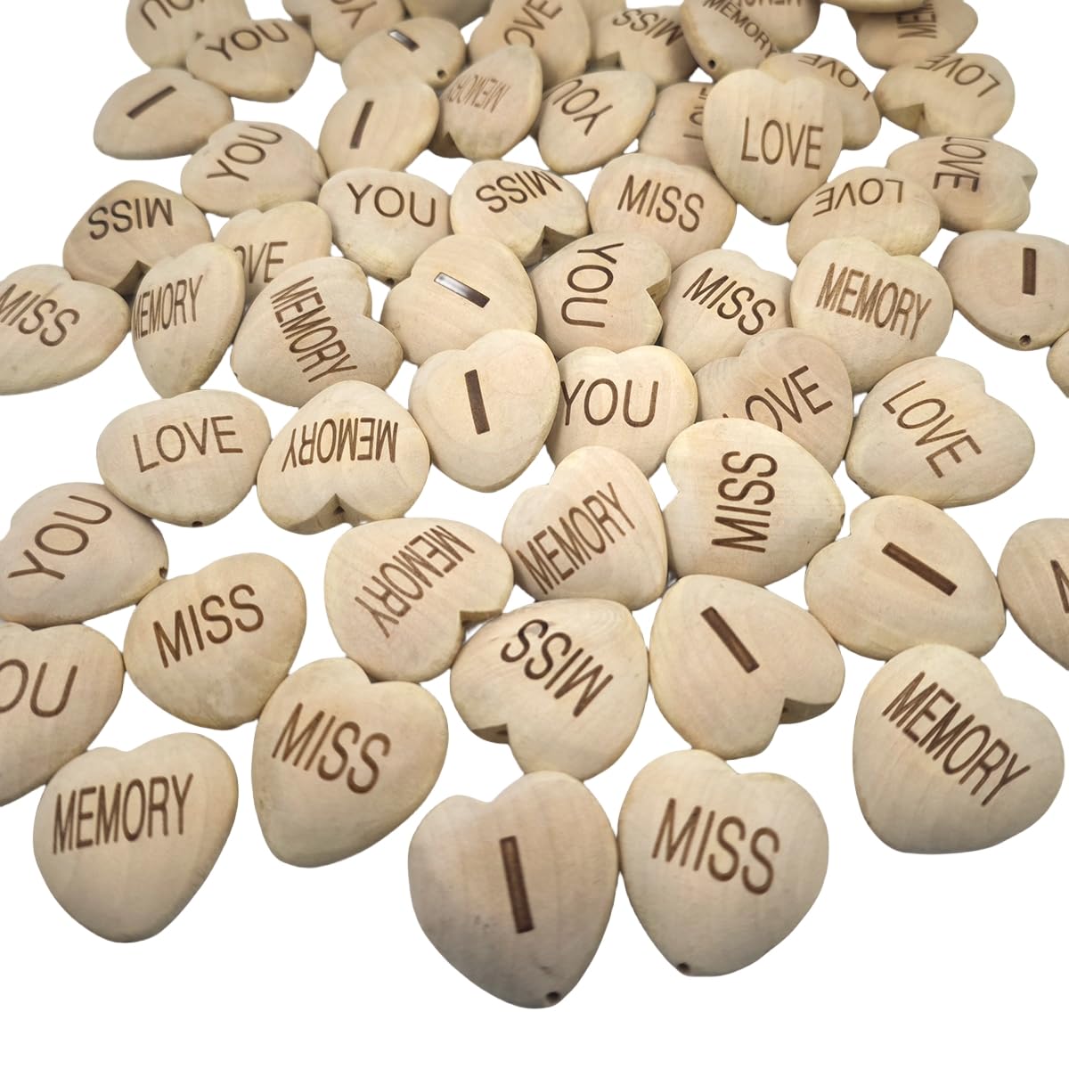 Drewniane koraliki w kształcie serca, 40 mm, z nadrukiem, laserowy nadruk 'I Love Miss You', drewniane koraliki w kształcie serca, do dekoracji walentynkowych, do samodzielnego barwienia i rękodzieła