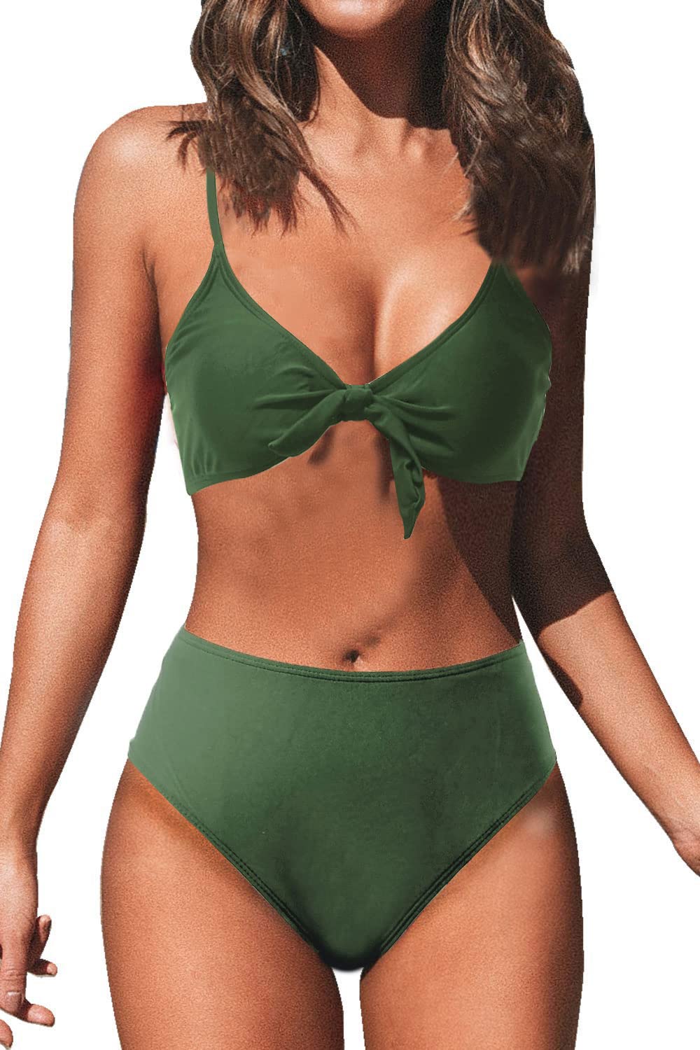 JFAN Conjunto de Bikini de Cintura Alta para Mujer Traje de Baño de Dos Piezas Traje de Baño de Nudo de Corbata de Guinga