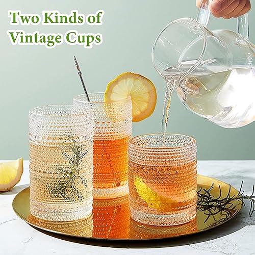 Miniatura 7 de Juego de 8 vasos vintage Hobnail para beber, vasos altos de 12 onzas y vasos de cóctel de 10 onzas, vasos de agua para cocina, bar, cerveza, jugo,