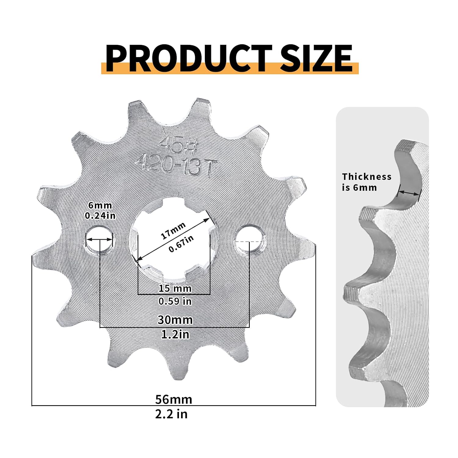 420 14T Motorcycle Front Engine Sprocket 17mm Compatible with 50cc 70cc 90cc 110cc 125cc 140cc 160cc TaoTao Loncin Roketa Dirt Bike,Mini Bike,ATVs,Go Kart Sprocket