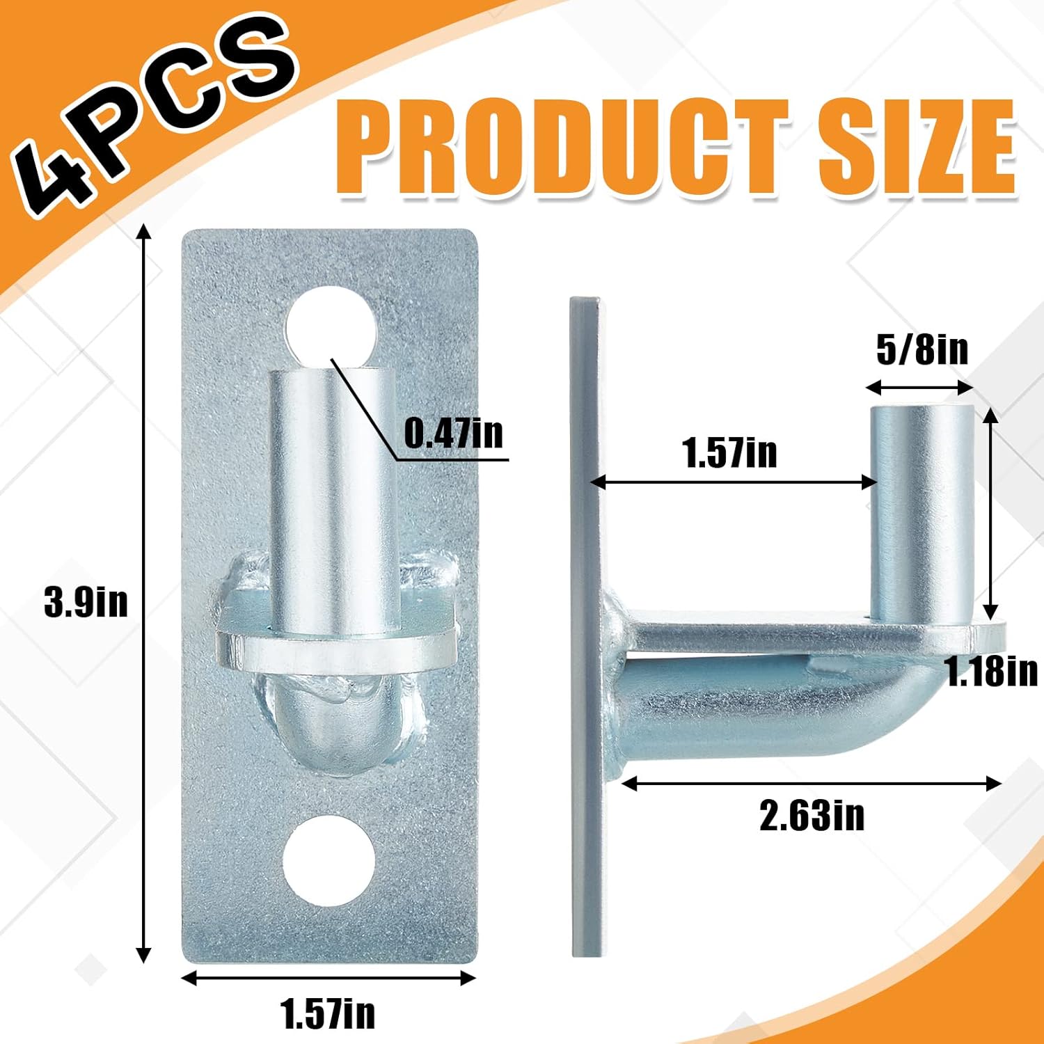 Dunzy 4 Pcs Wall Mount Gate Hinges, Heavy Duty Wall Plate Hinges for Farm Gates, Mount Gate Hinge with 5/8 Hinge Pin Outdoor Chain Link Fence