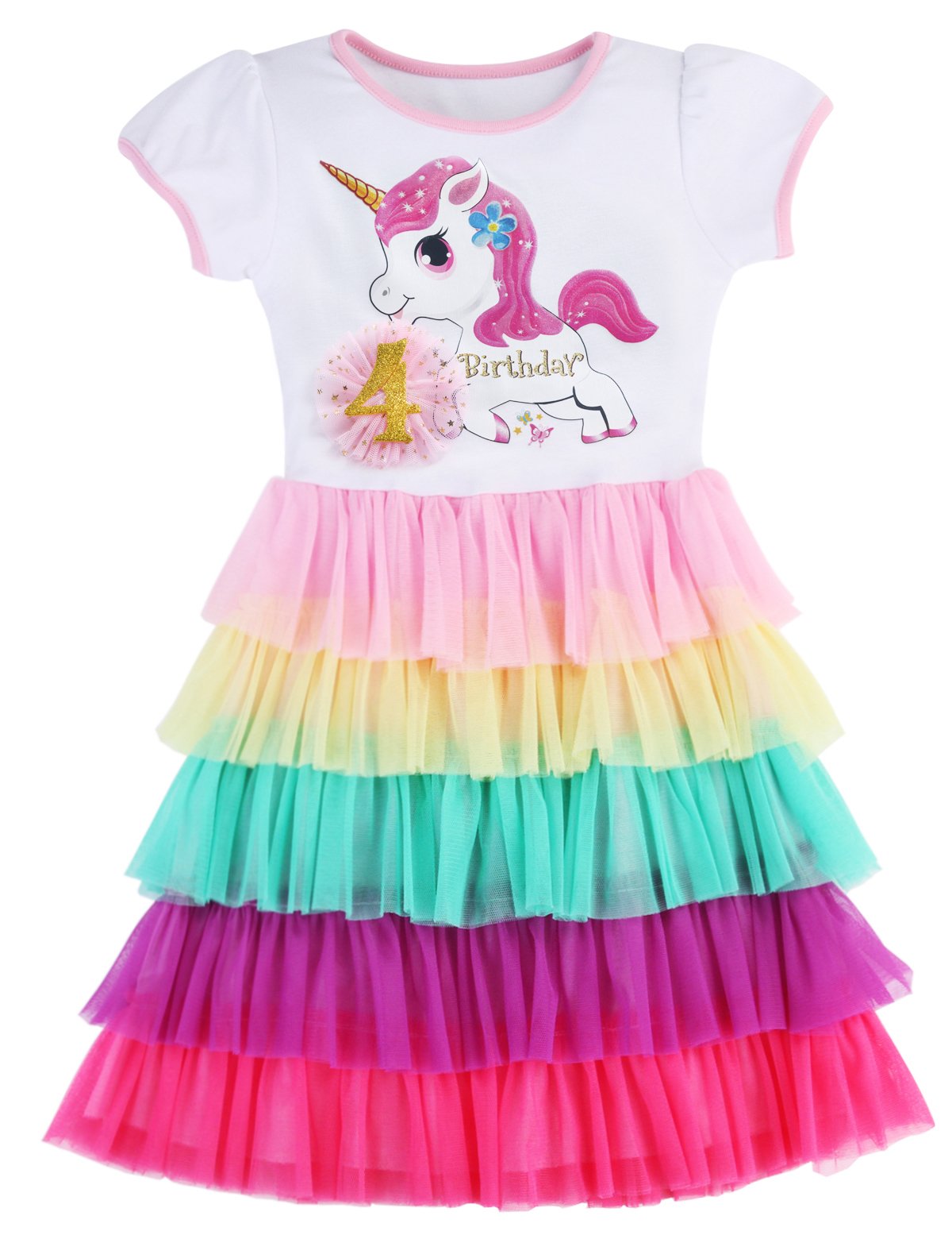 Princesasa Elegant Girls Clothes Unicorn Rainbow Party White