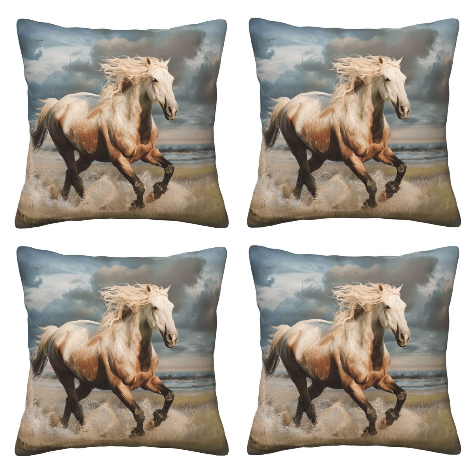 Horses Throw Pillow Cases 4 Pack Square Pillowcases Super Soft Pillow Protectors With Zipper for Couch Livingroom Sofa Bed Office Car,30x30 CM