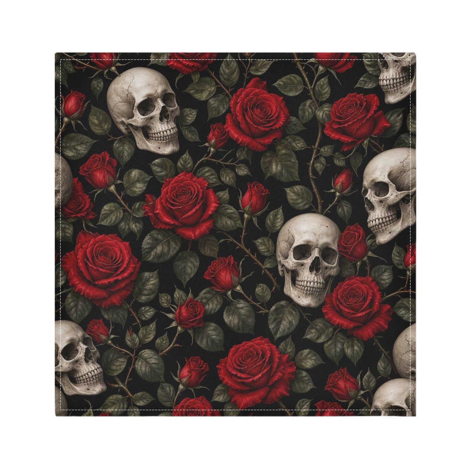 Ttgoth Skull Rose Cloth Napkin Set of 4 Washable & Reusable Dinner Napkins for Dining Table, Banquets, Wedding, Party, 50x50 cm