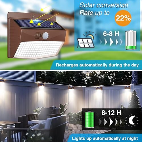 Vista 21 de Luces solares para exteriores con sensor de movimiento [138 LED/10 paquetes] Luz solar de seguridad para exteriores con 3 modos de iluminación