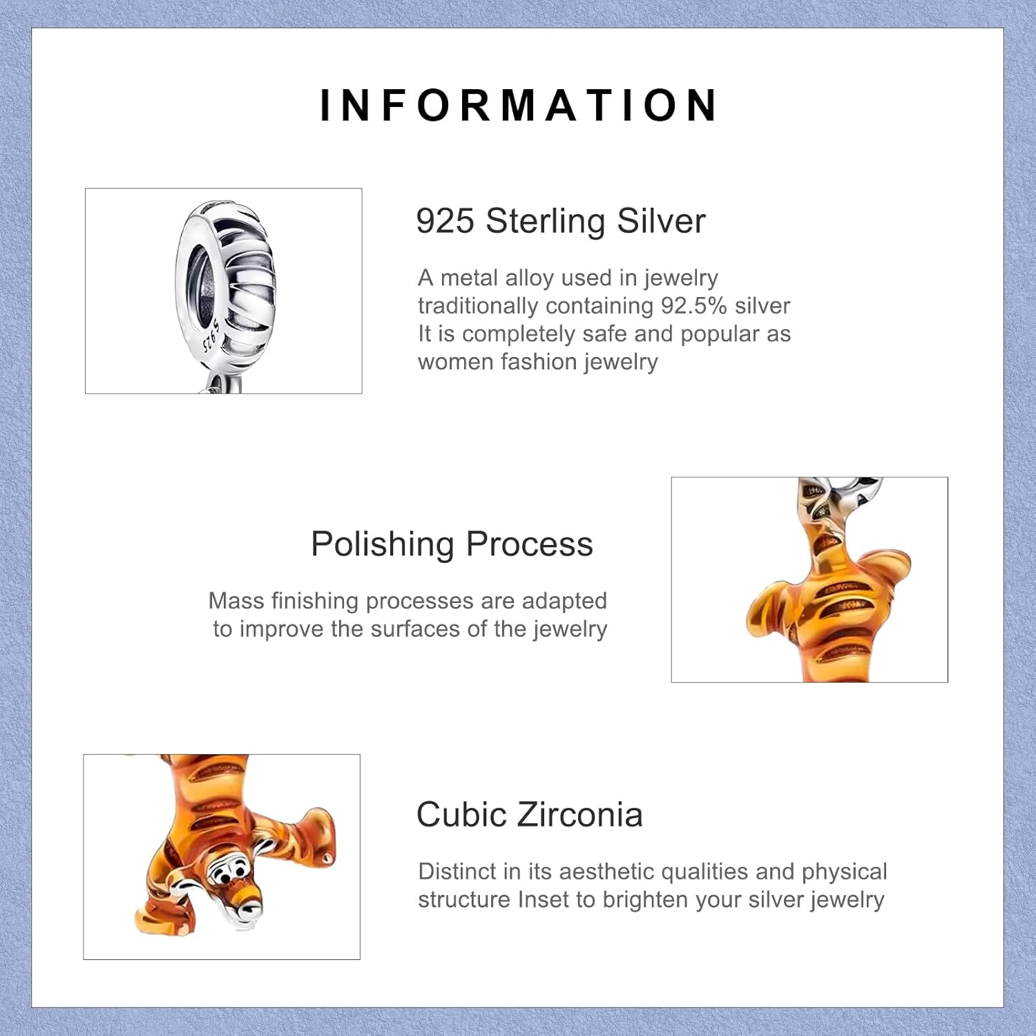 925 Sterling Silver Charms Tiger, bear, little pig Beads For Women Bracelets Necklace 3 Piece/Package (Charm Set- B) - Image 5