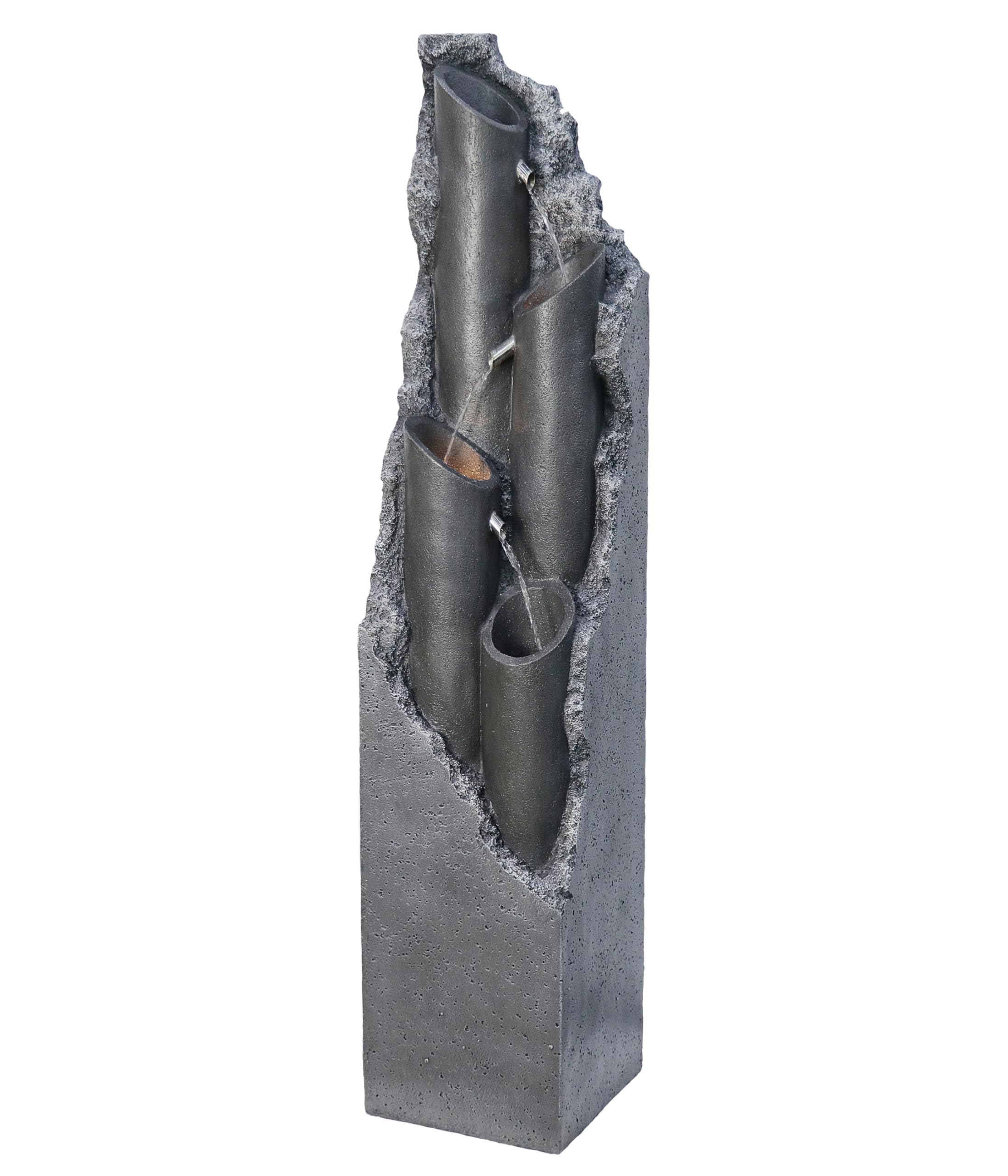 Dehner Gartenbrunnen Tubi, Outdoor-Brunnen, mit LED-Beleuchtung, solarfähig, ca.27,5x131x27,5 cm, Polyresin, grau