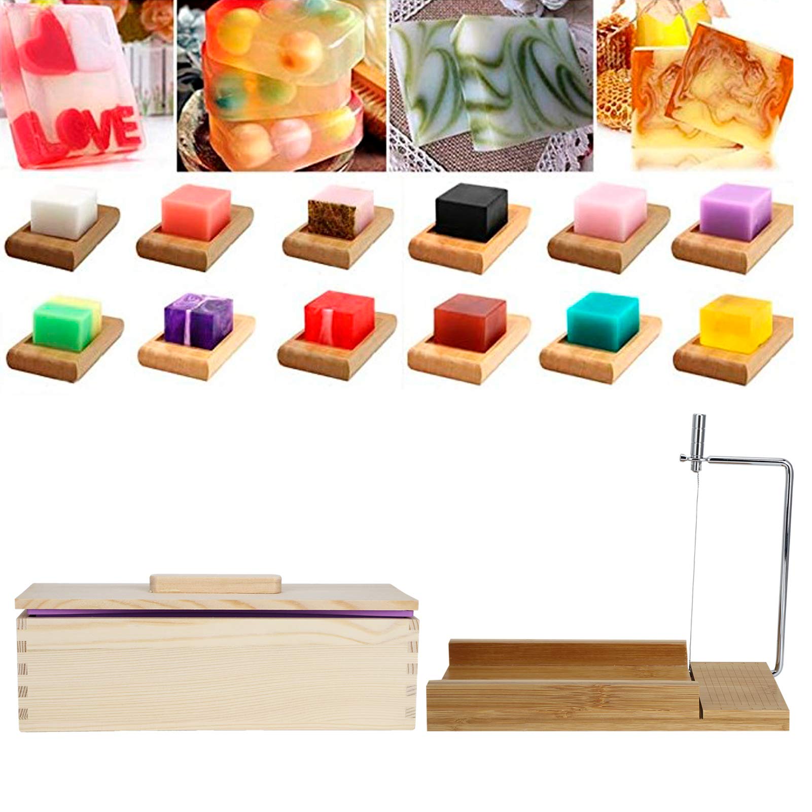 DIY ręcznie robiona forma do mydła, forma do robienia chleba ze świec, zestaw do robienia mydła, akcesoria kuchenne, drewno bambusowe + silikon do robienia lodu na świece (z pokrywką)
