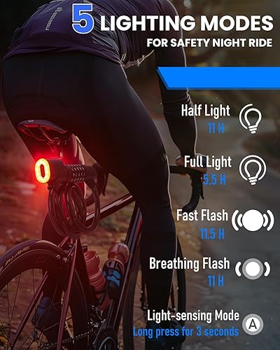 Miniatura 2 de Cable de bloqueo de bicicleta con luz LED trasera de bicicleta y luz de teclado, IPX6, resistente al agua, resistente, resistente, antirrobo, 5