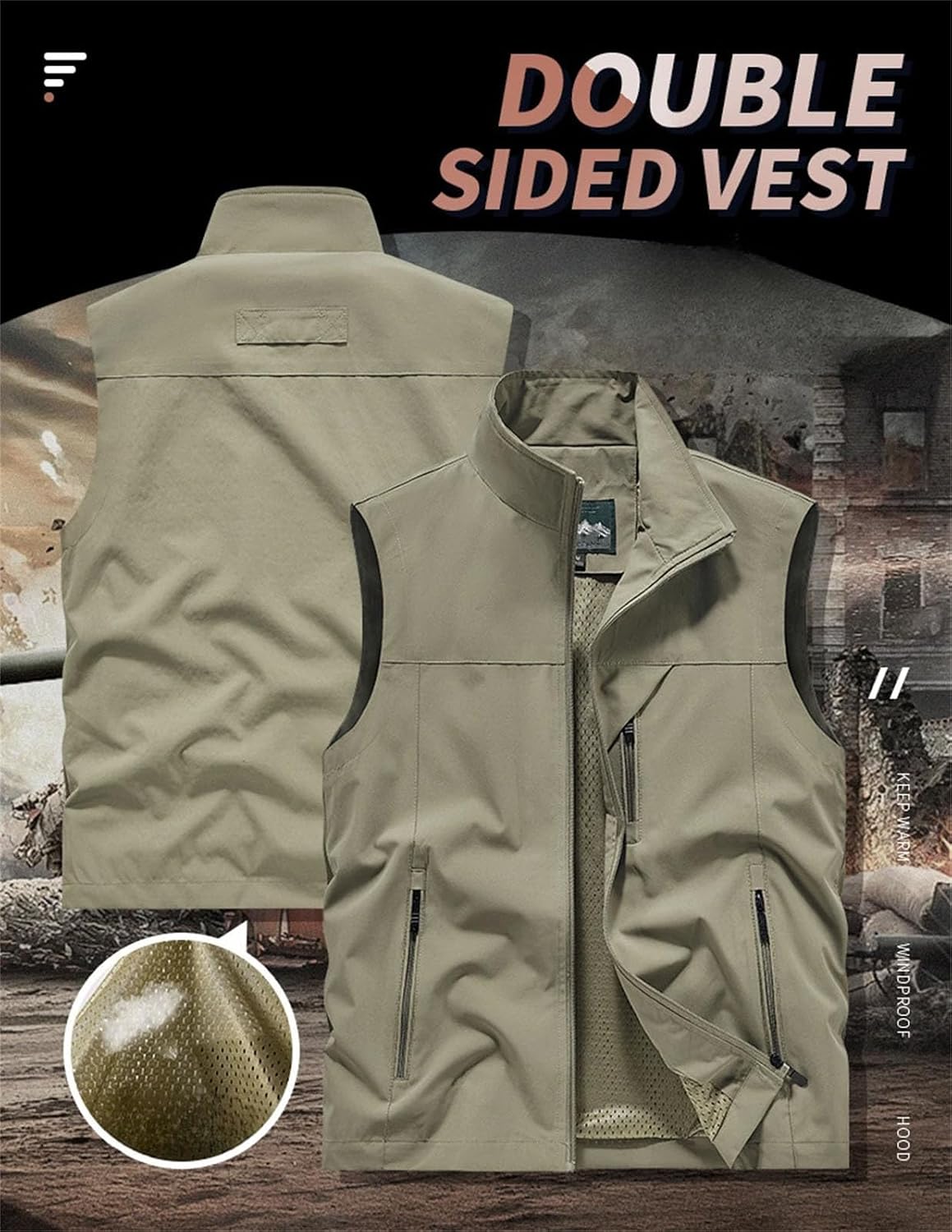 Men's Spring Outdoor Tactical Sleeveless Waistcoat Multiple Pockets Plus Size Fishing Vest Outwear